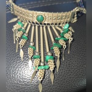 Vintage Boho gold collar silver seed bead necklace. 